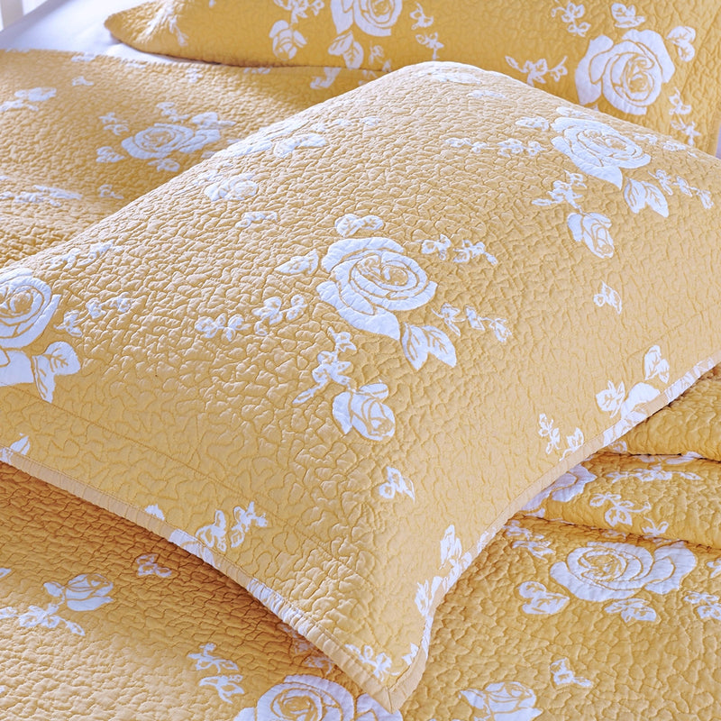 Rose Melody Luxury Hand Quilted Pure Cotton Gold Pillow Sham - Calla Angel
 - 7