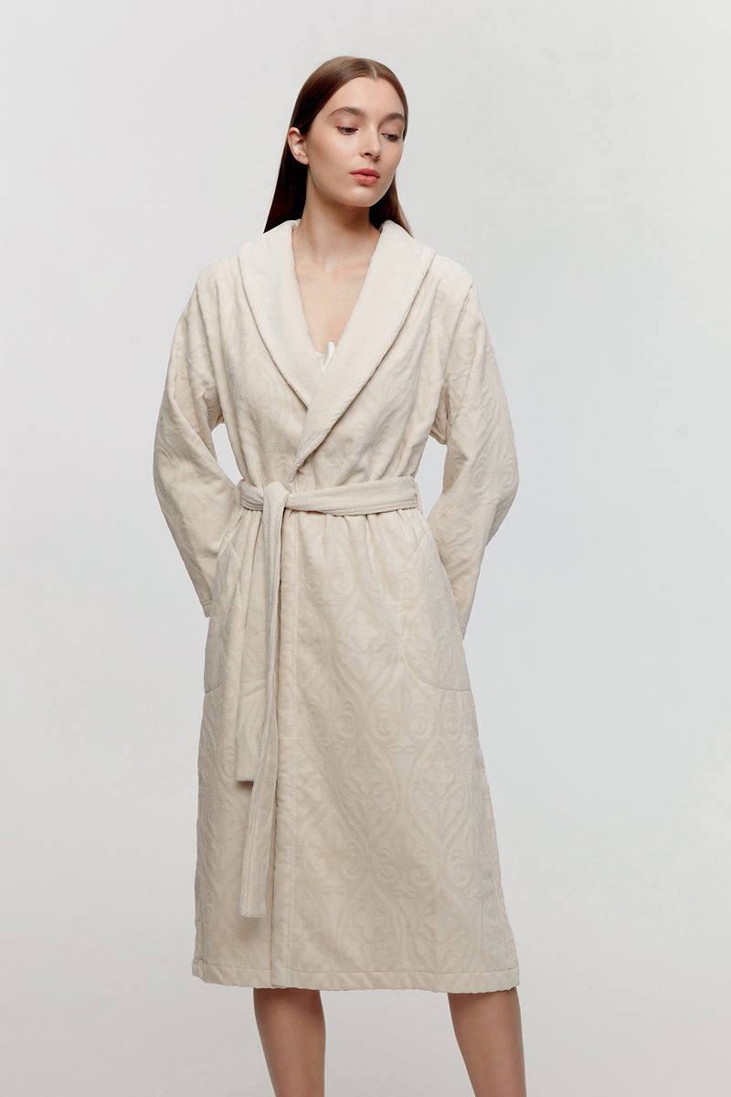 Iris Egyptian Cotton Jacquard Bath Robe Beige