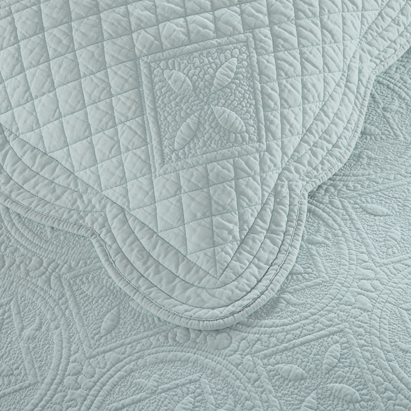 Sage Garden Luxury Pure Cotton Quilted Light Aqua Pillow Sham - Calla Angel
 - 3