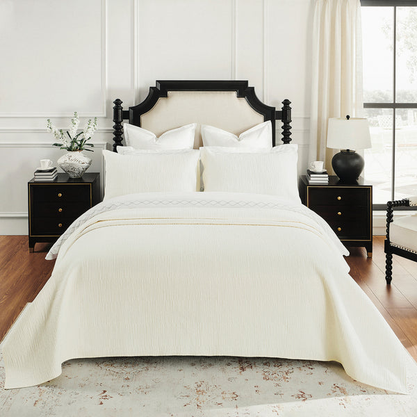 Evelyn Stitch Threads Luxury Pure Cotton Quilt Set, Ivory