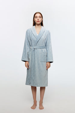 Alma Egyptian Cotton Jacquard Bath Robe Mist Blue