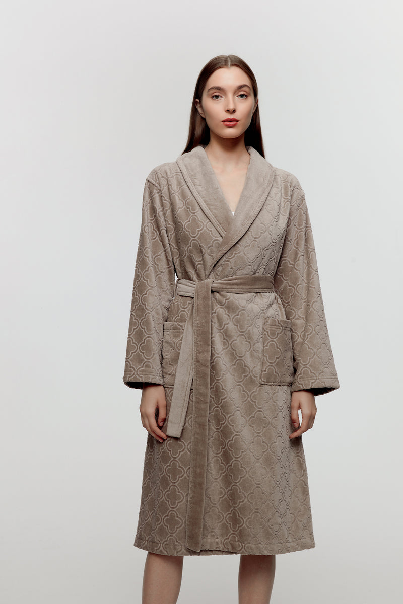 Alma Egyptian Cotton Jacquard Bath Robe Mocha Brown Calla Angel Alma Egyptian Cotton Jacquard Bath Robe Mocha Brown Calla Angel