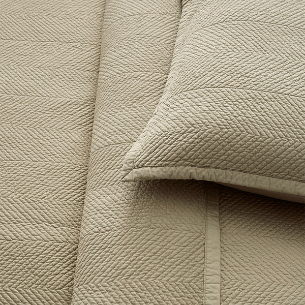 Evelyn Stitch Chevron Luxury Pure Cotton Quilted Pillow Sham, Dark Khaki