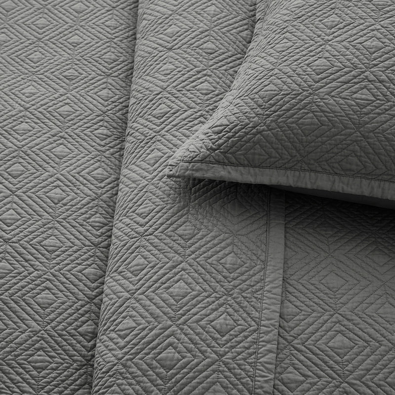 Evelyn Stitch Diamond Luxury Pure Cotton Quilted Pillow Sham, Gray