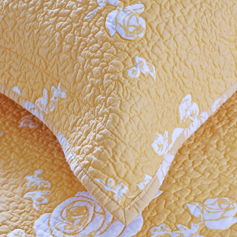 Rose Melody Luxury Hand Quilted Pure Cotton Gold Pillow Sham - Calla Angel
 - 3