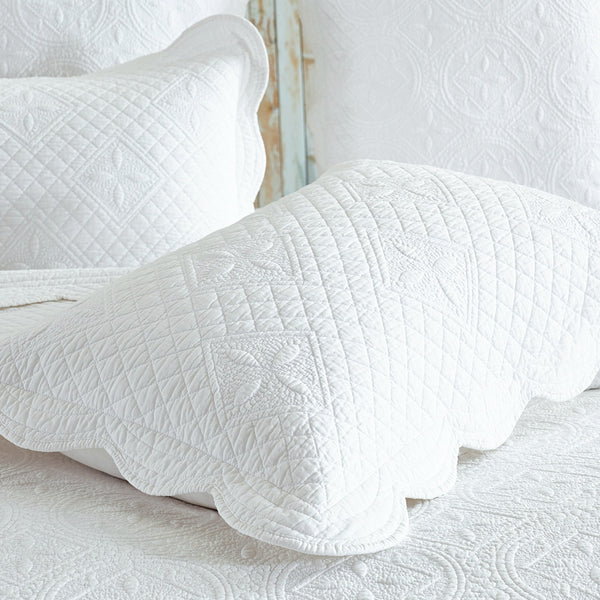 Sage Garden Luxury Pure Cotton Quilted White Pillow Sham - Calla Angel
 - 5