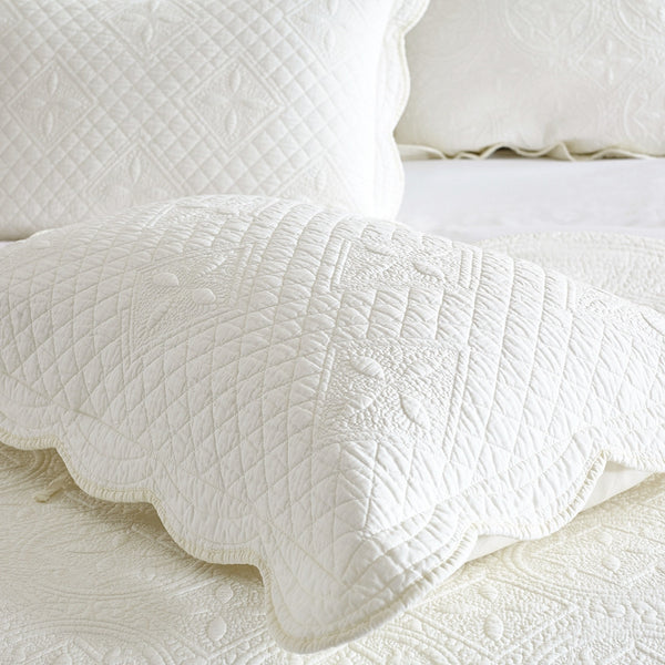 Sage Garden Luxury Pure Cotton Quilted Ivory Pillow Sham - Calla Angel
 - 5
