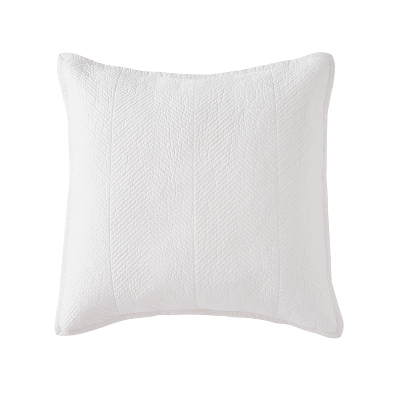 Evelyn Stitch Chevron Luxury Pure Cotton Quilted Pillow Sham, Ivory