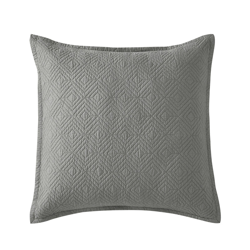 Evelyn Stitch Diamond Luxury Pure Cotton Quilted Pillow Sham, Gray