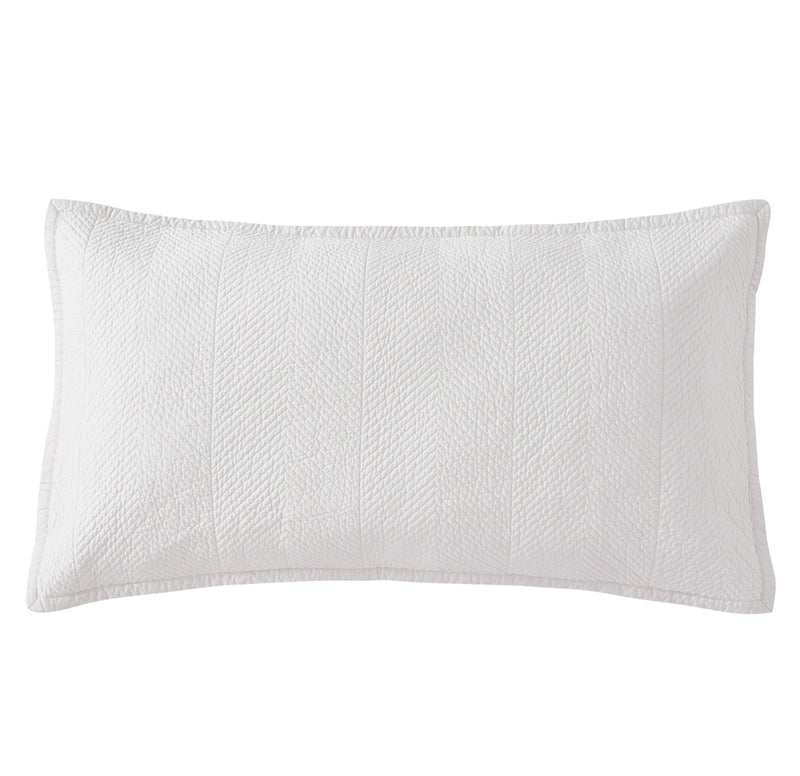 Evelyn Stitch Chevron Luxury Pure Cotton Quilted Pillow Sham, Ivory