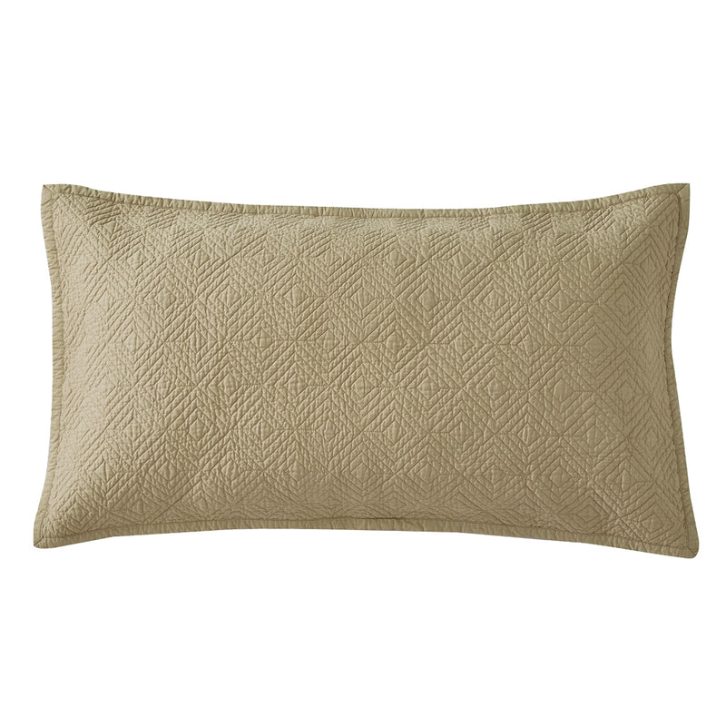 Evelyn Stitch Diamond Luxury Pure Cotton Quilted Pillow Sham, Dark Khaki