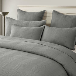 Evelyn Stitch Chevron Luxury Pure Cotton Quilted Pillow Sham, Gray