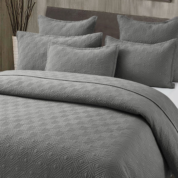 Evelyn Stitch Diamond Luxury Pure Cotton Quilted Pillow Sham, Gray