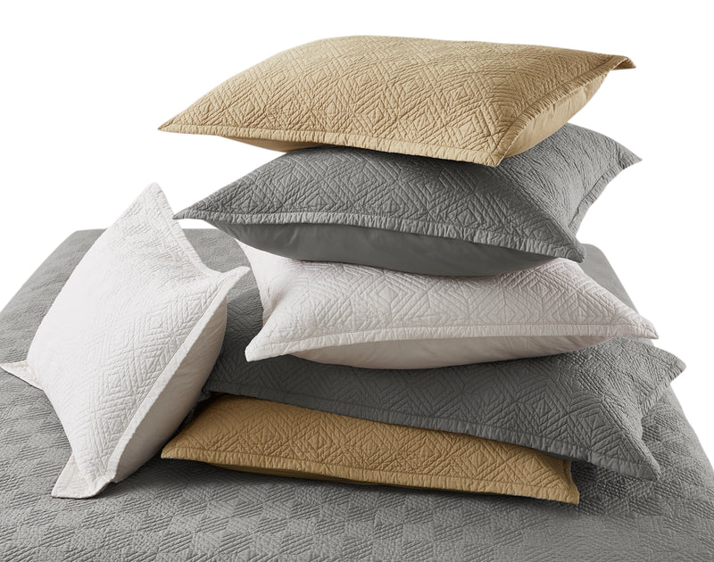 Evelyn Stitch Diamond Luxury Pure Cotton Quilted Pillow Sham, Gray