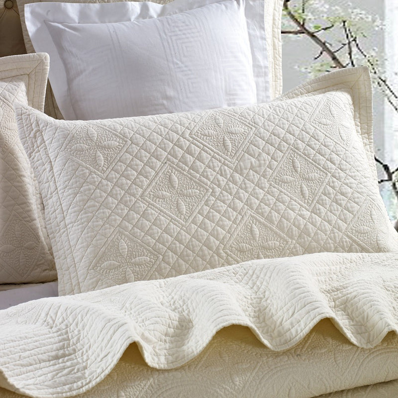 Saint Ivory Luxury Pure Cotton Quilted Pillow Sham - Calla Angel
 - 2