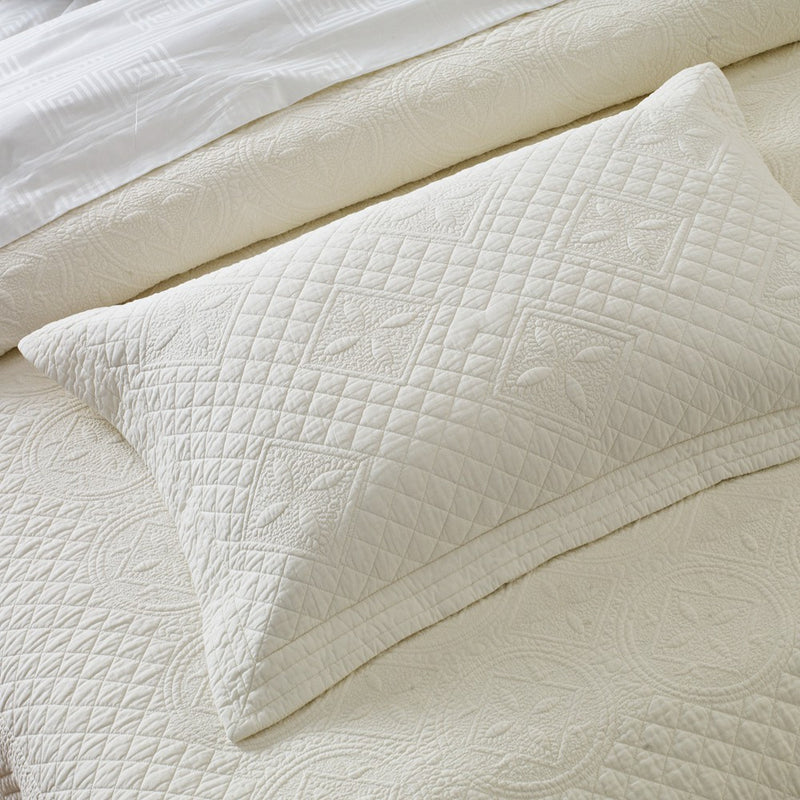 Saint Ivory Luxury Pure Cotton Quilted Pillow Sham - Calla Angel
 - 4