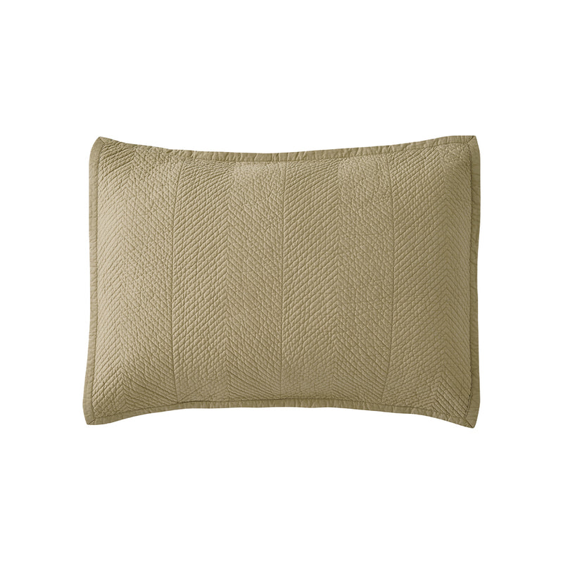 Evelyn Stitch Chevron Luxury Pure Cotton Quilted Pillow Sham, Dark Khaki